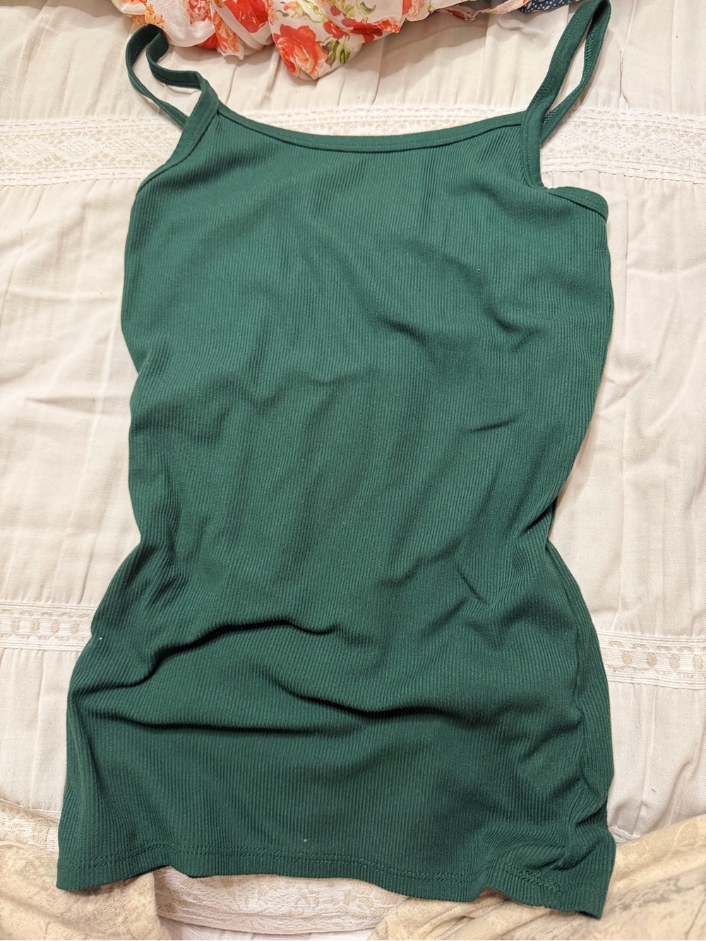 No Boundaries Green Ribbed Tank Top with Spaghetti Straps